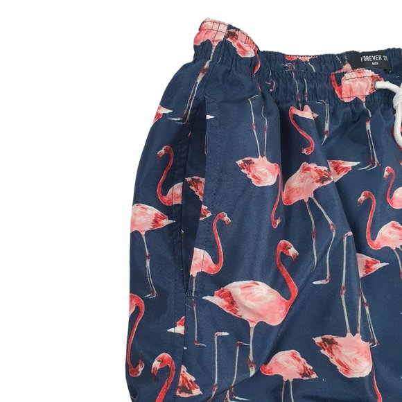 Flamingo Men Medium Swim Trunks Board Shorts Forever 21 Lined Beach Hawaiian - Picture 4 of 8